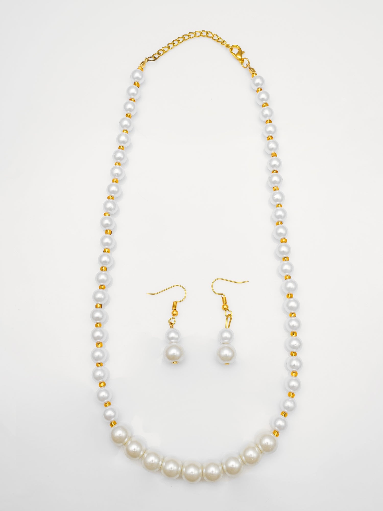 Aadita White Pearl Beaded Necklace Set with Drop Earrings for Women WNK4718