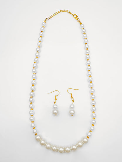Aadita White Pearl Beaded Necklace Set with Drop Earrings for Women WNK4718