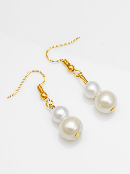 Aadita White Pearl Beaded Necklace Set with Drop Earrings for Women