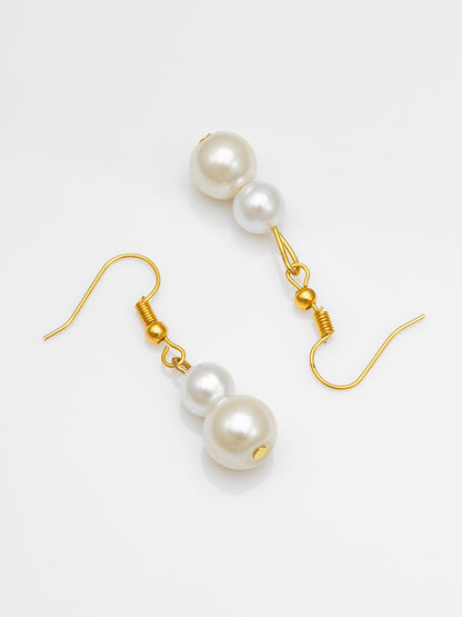 Aadita White Pearl Beaded Necklace Set with Drop Earrings for Women
