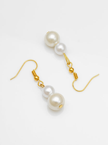 Aadita White Pearl Beaded Necklace Set with Drop Earrings for Women WNK4718