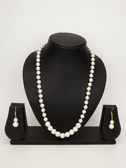 Aadita White Pearl Beaded Necklace Set with Drop Earrings for Women