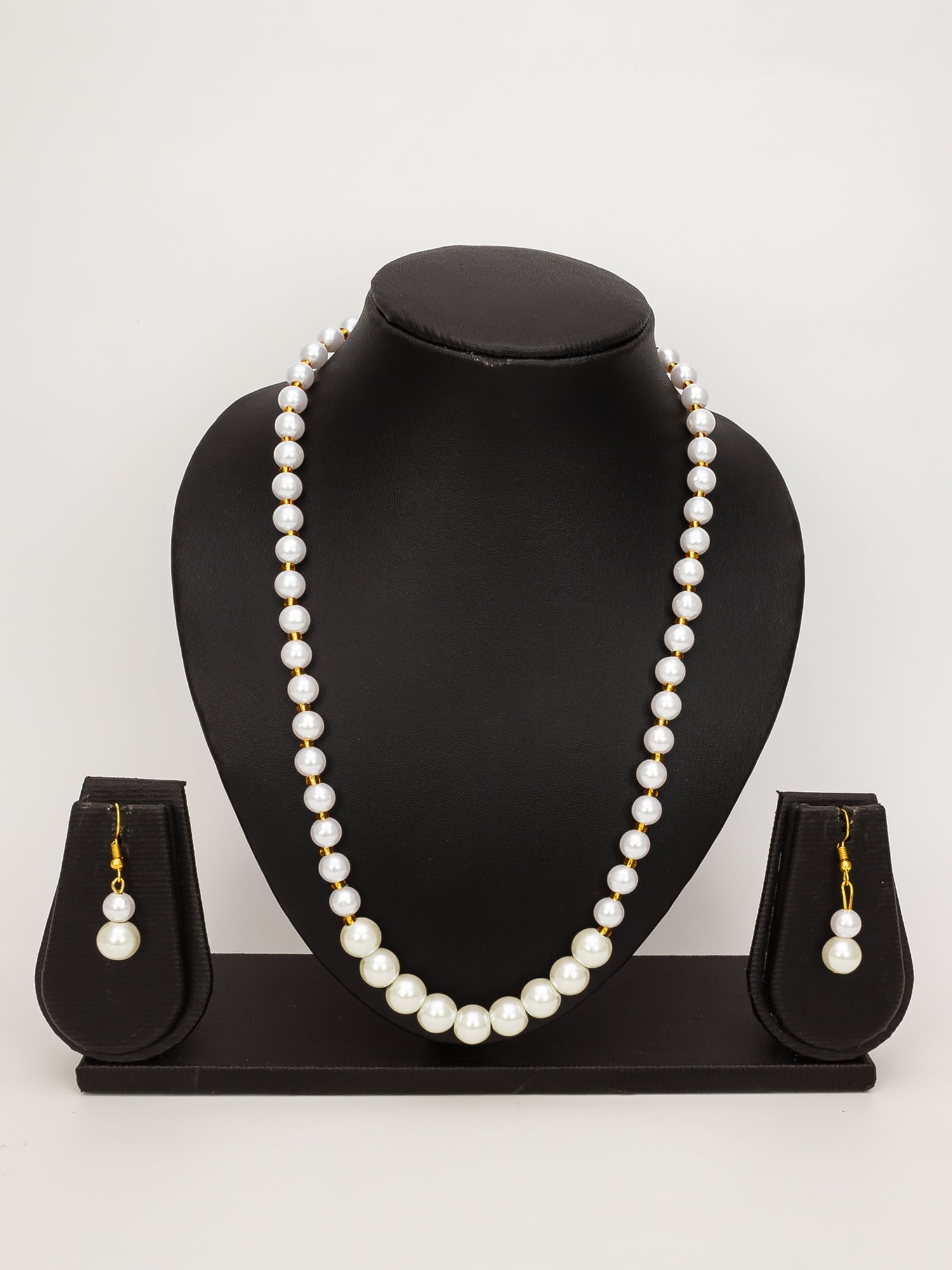 Aadita White Pearl Beaded Necklace Set with Drop Earrings for Women WNK4718