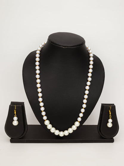 Aadita White Pearl Beaded Necklace Set with Drop Earrings for Women WNK4718