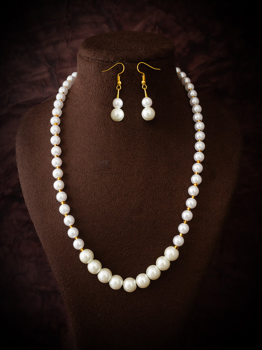 Aadita White Pearl Beaded Necklace Set with Drop Earrings for Women