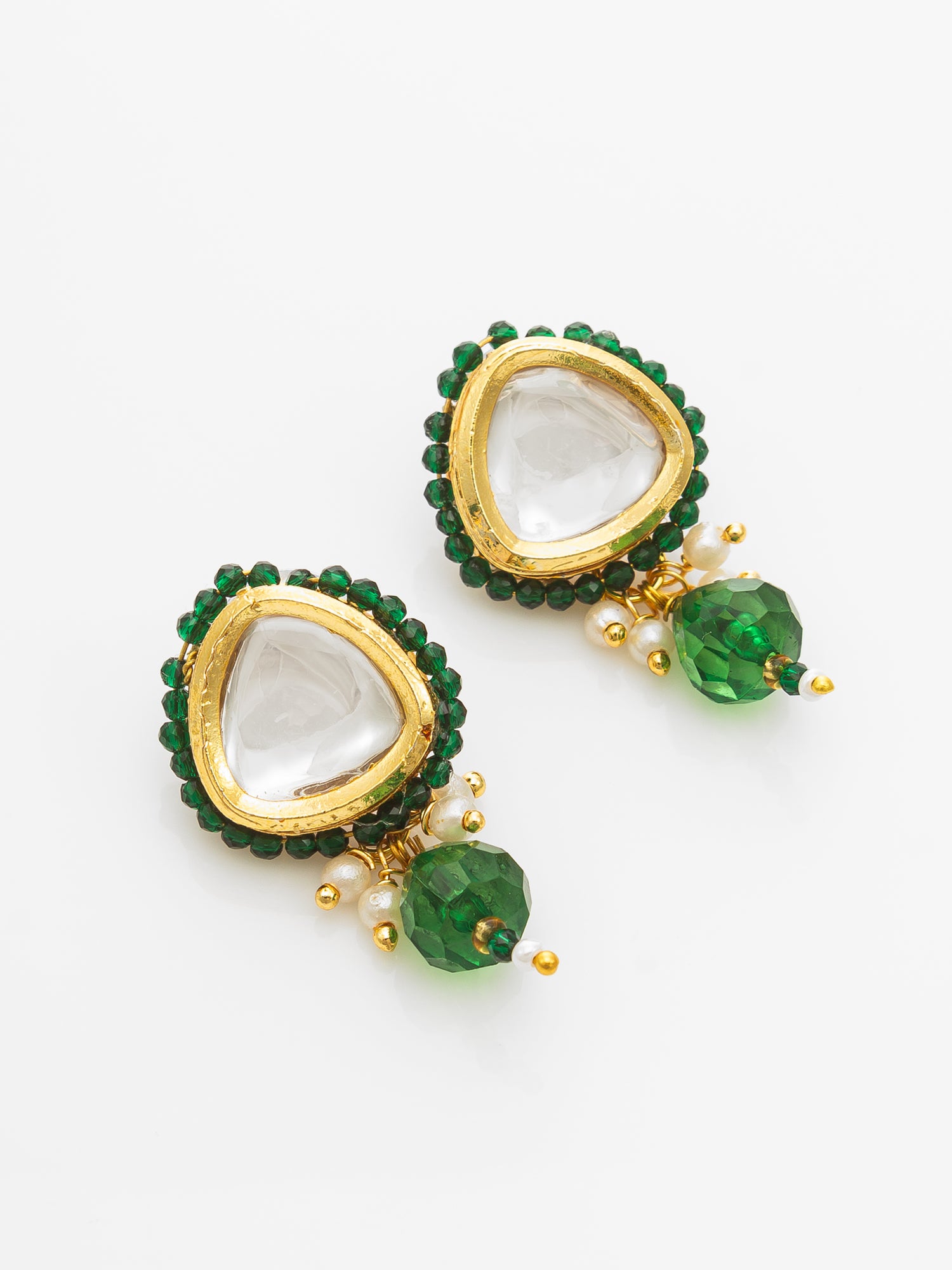 Aadita Gold-Plated Green Beaded Kundan Necklace Set for Women