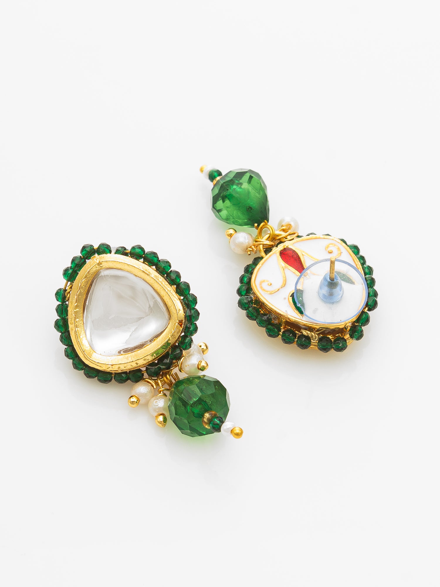Aadita Gold-Plated Green Beaded Kundan Necklace Set for Women