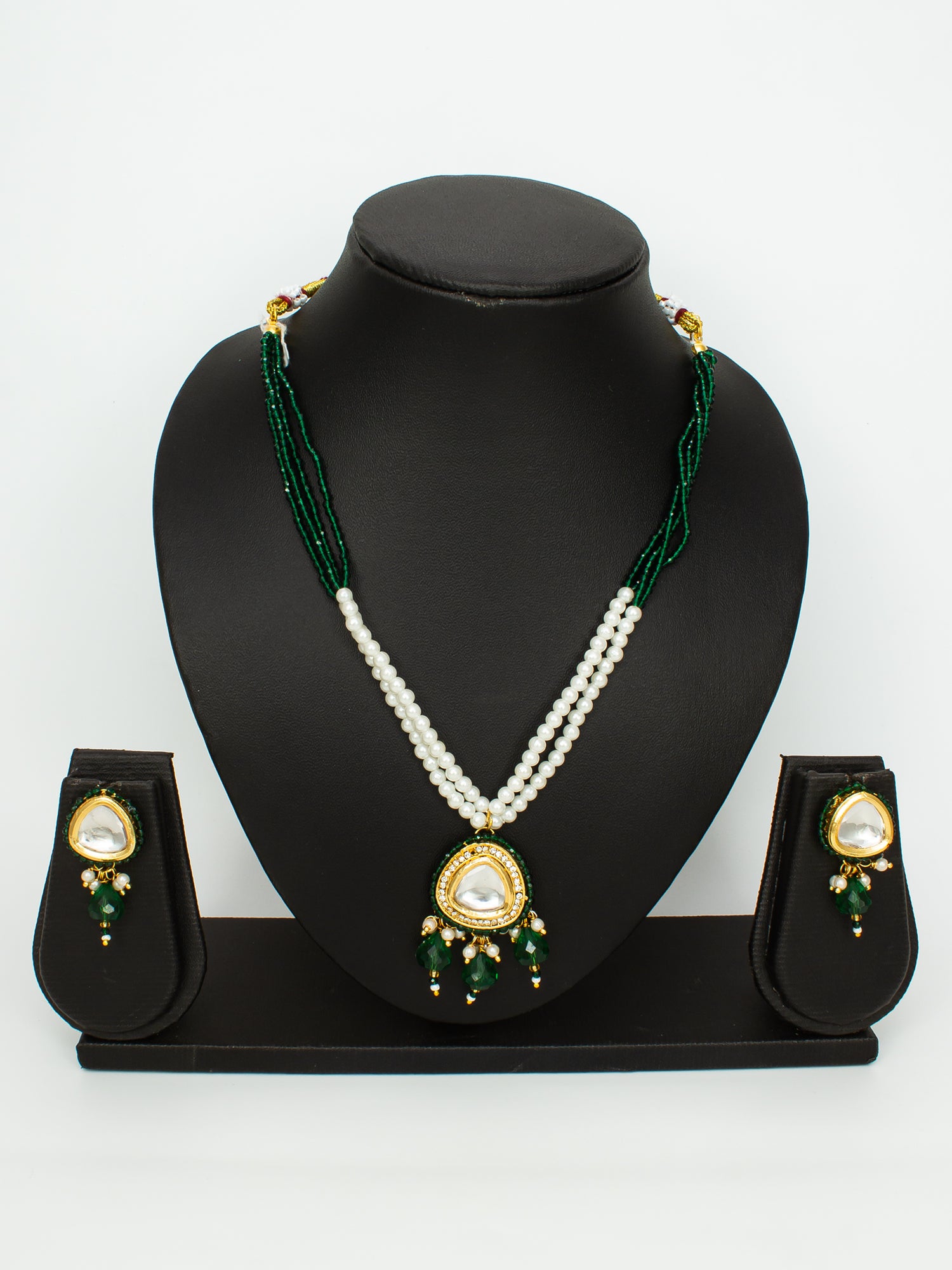 Aadita Gold-Plated Green Beaded Kundan Necklace Set for Women