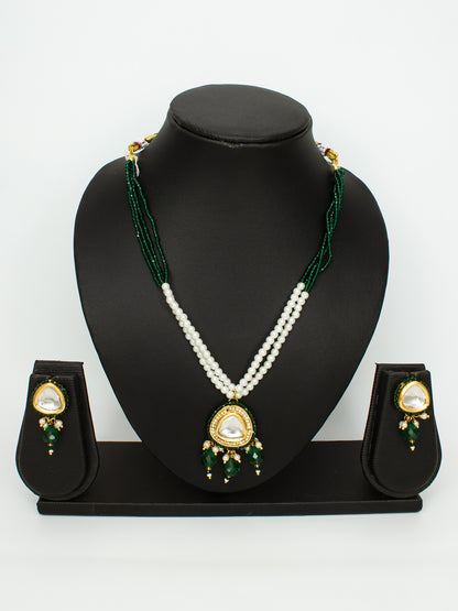 Aadita Gold-Plated Green Beaded Kundan Necklace Set for Women
