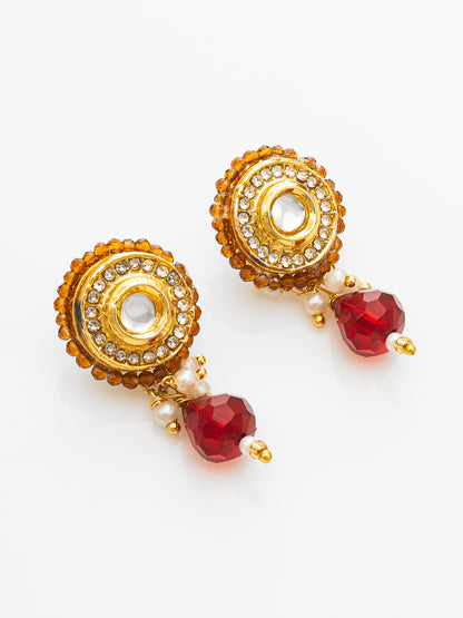 Aadita Gold-Plated Amber Beaded Kundan Necklace Set with Earrings