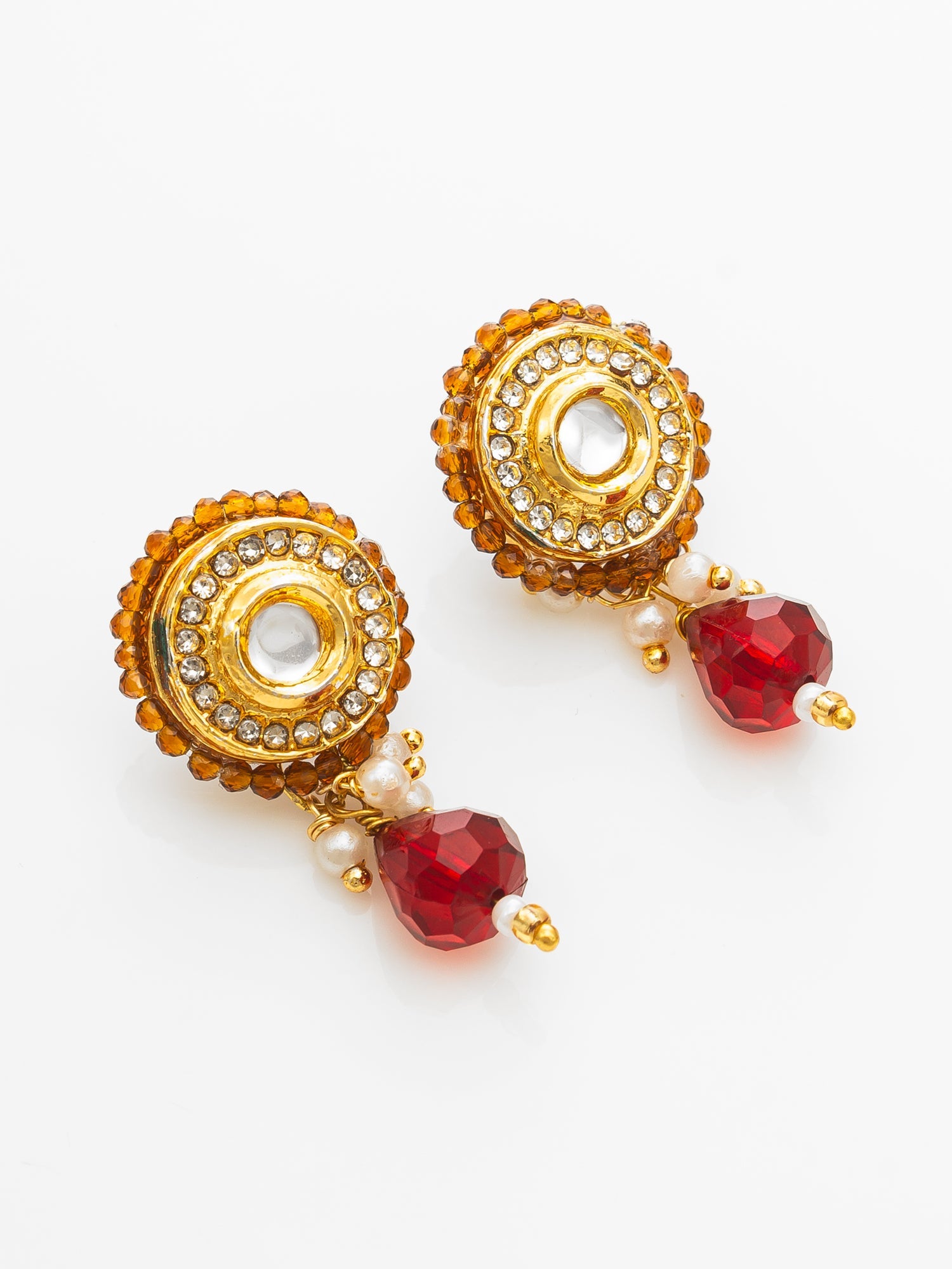 Aadita Gold-Plated Amber Beaded Kundan Necklace Set with Earrings WNK4721