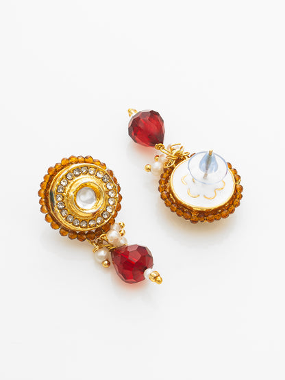 Aadita Gold-Plated Amber Beaded Kundan Necklace Set with Earrings