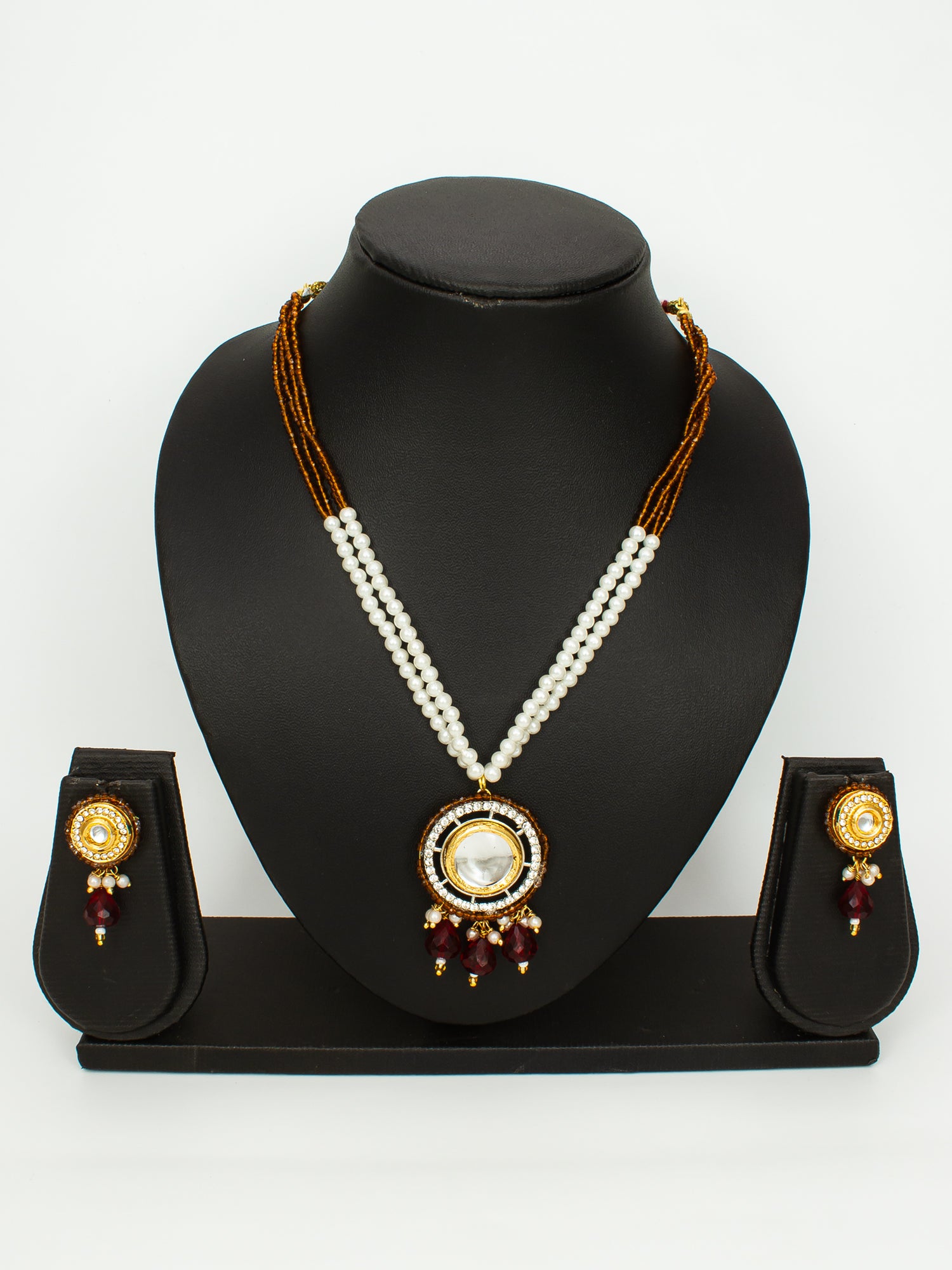 Aadita Gold-Plated Amber Beaded Kundan Necklace Set with Earrings