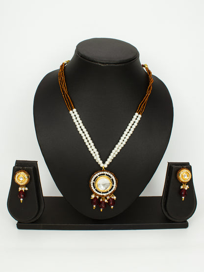 Aadita Gold-Plated Amber Beaded Kundan Necklace Set with Earrings