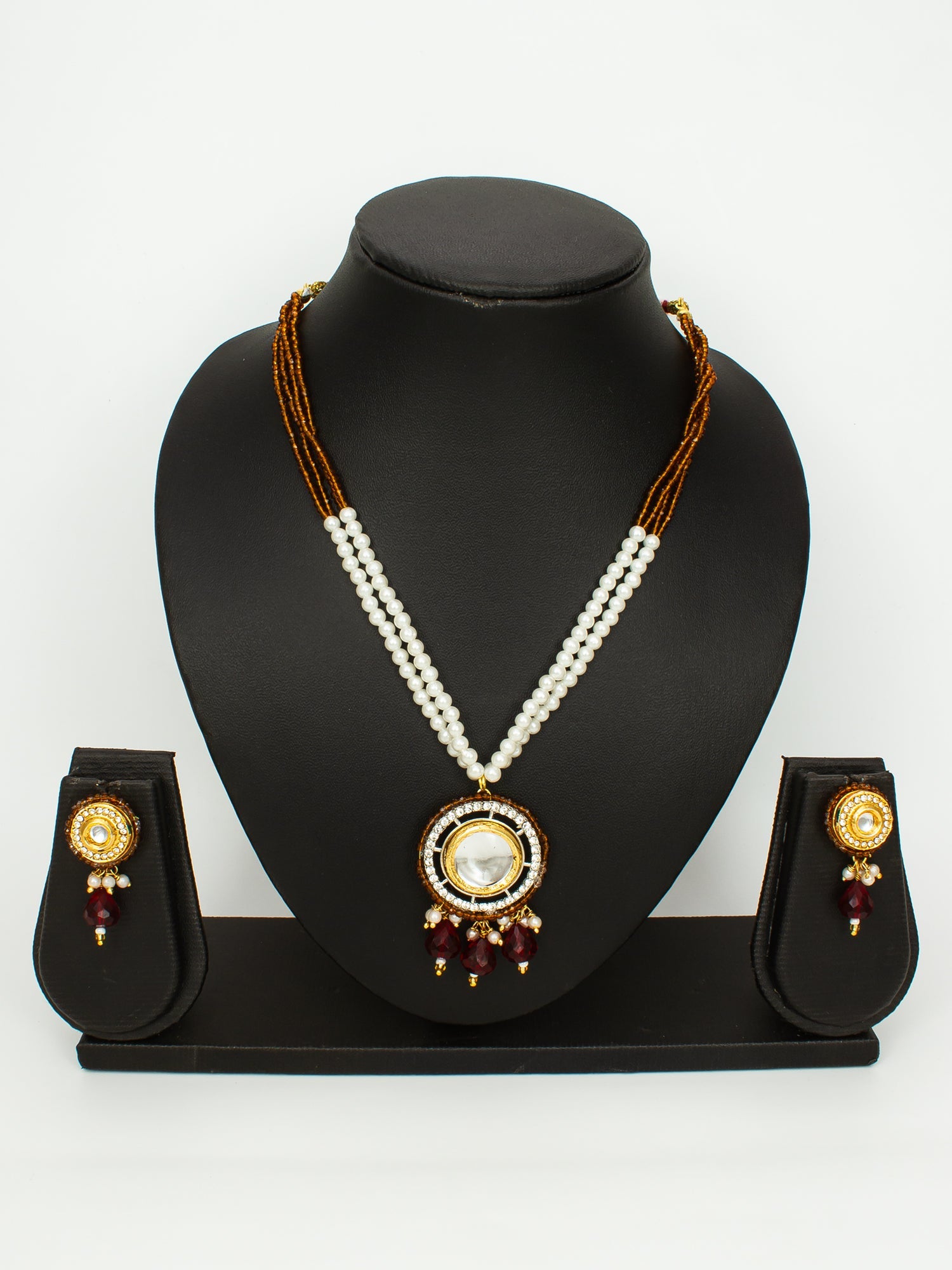 Aadita Gold-Plated Amber Beaded Kundan Necklace Set with Earrings WNK4721