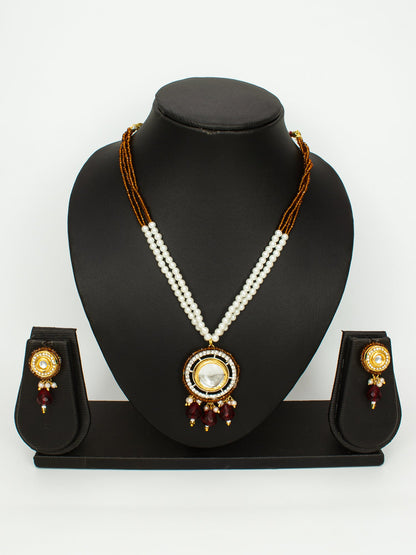Aadita Gold-Plated Amber Beaded Kundan Necklace Set with Earrings WNK4721