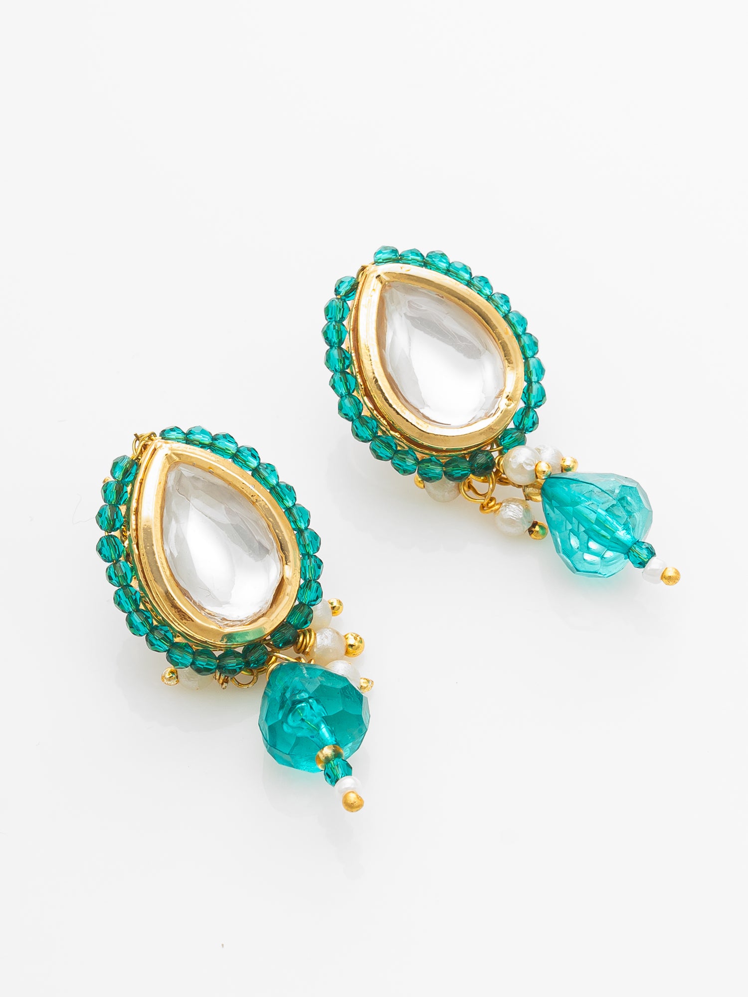 Aadita Gold Plated Kundan Teal Beaded Necklace Set with Earrings for Women