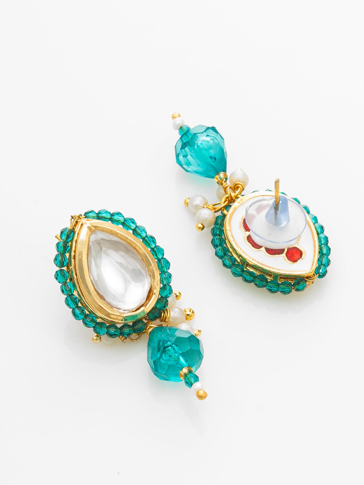 Aadita Gold Plated Kundan Teal Beaded Necklace Set with Earrings for Women