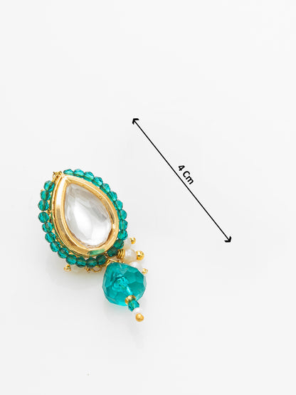 Aadita Gold Plated Kundan Teal Beaded Necklace Set with Earrings for Women