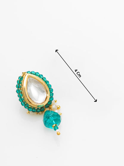 Aadita Gold Plated Kundan Teal Beaded Necklace Set with Earrings for Women WNK4722