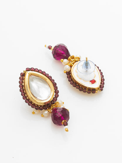 Aadita Gold-Plated Maroon Beaded Kundan Necklace Set with Earrings