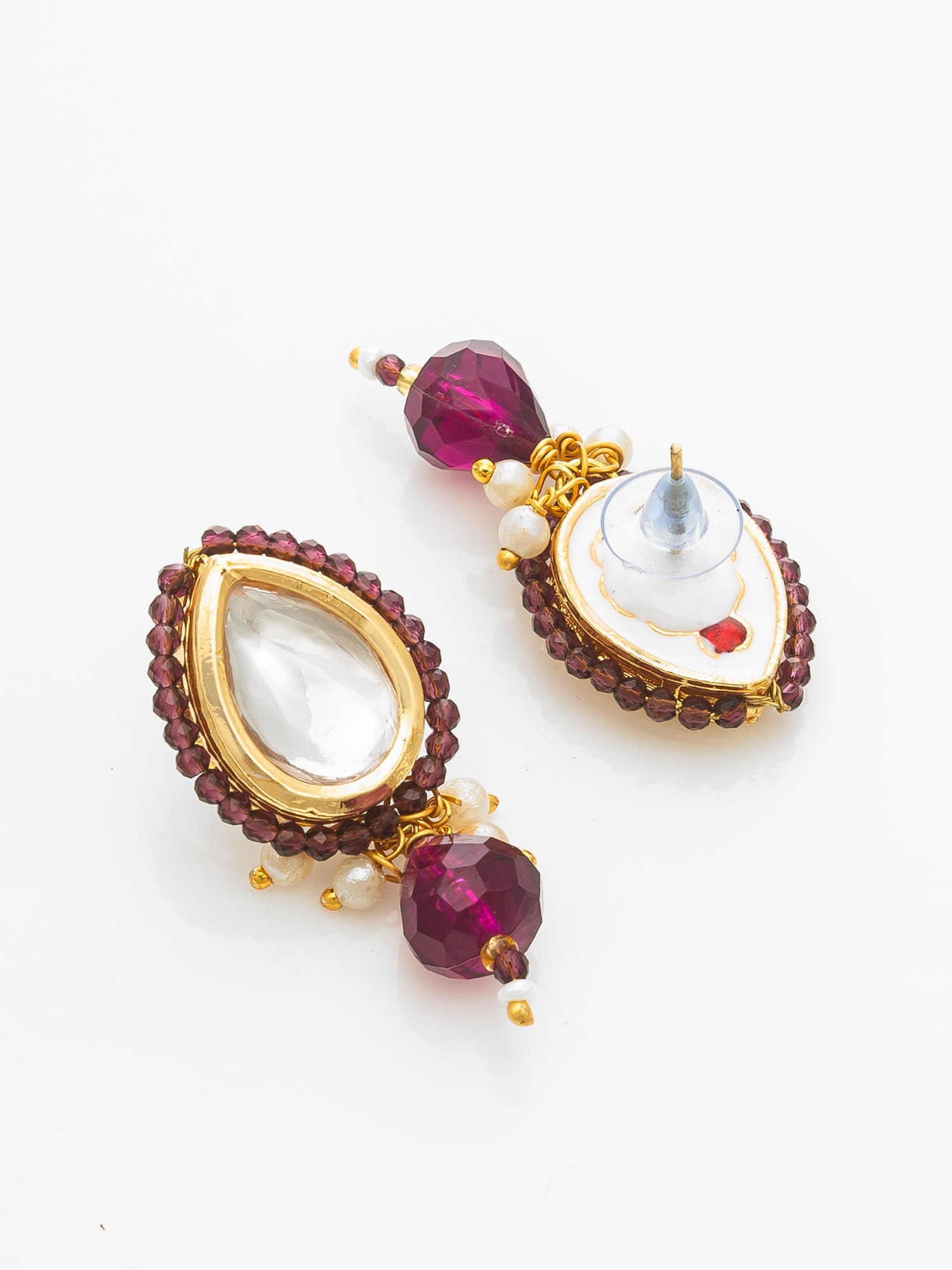 Aadita Gold-Plated Maroon Beaded Kundan Necklace Set with Earrings WNK4723