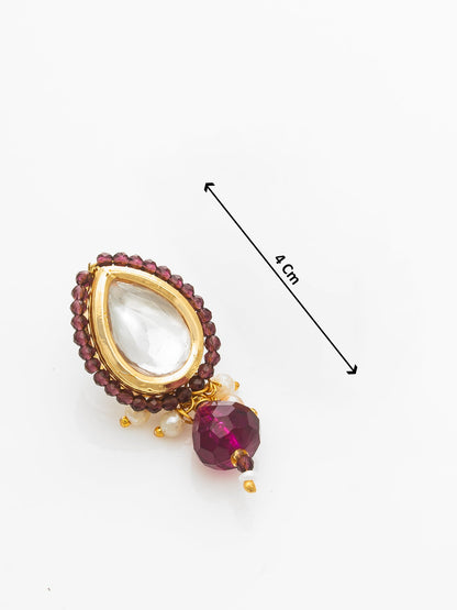 Aadita Gold-Plated Maroon Beaded Kundan Necklace Set with Earrings WNK4723