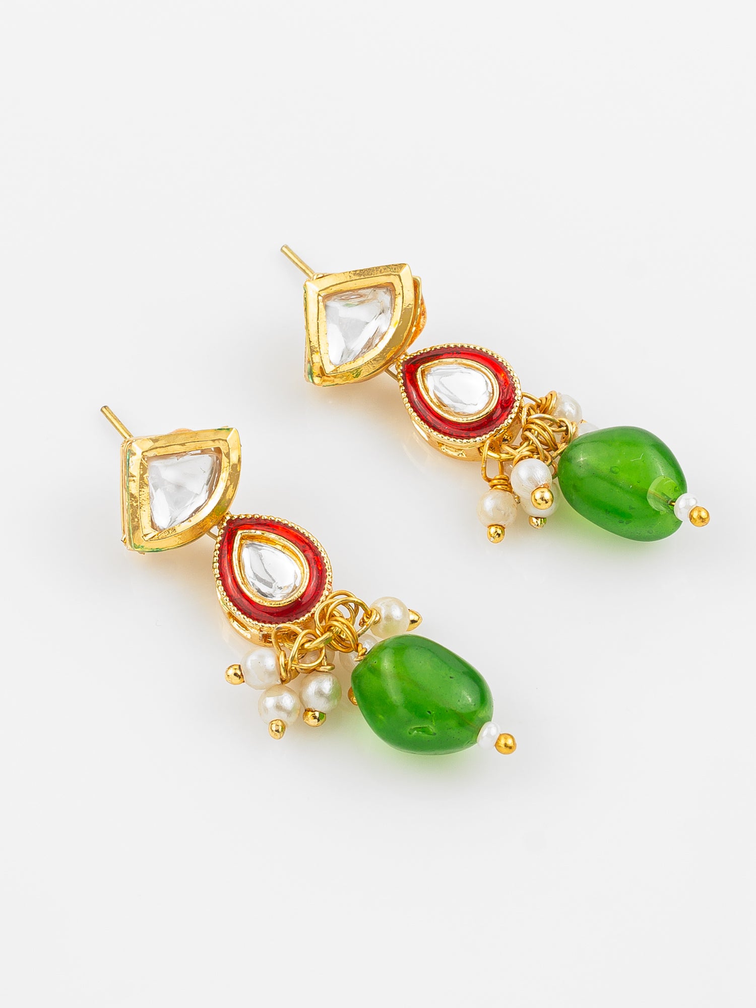 Aadita Gold Plated Orange & Green Beaded Kundan Choker Necklace Set with Earrings