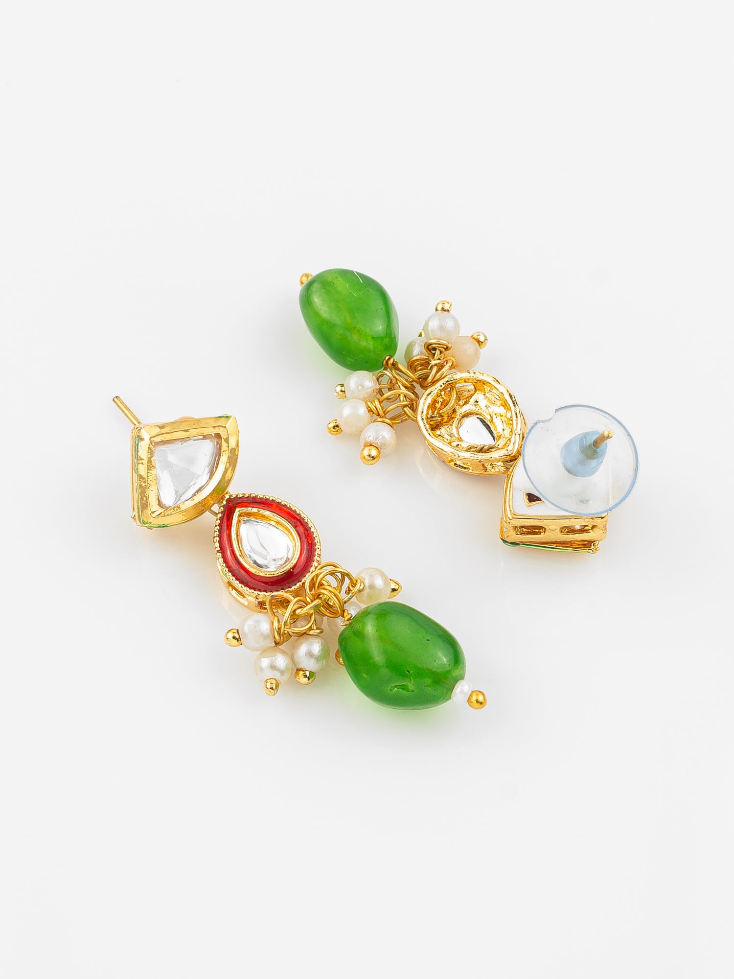 Aadita Gold Plated Orange & Green Beaded Kundan Choker Necklace Set with Earrings
