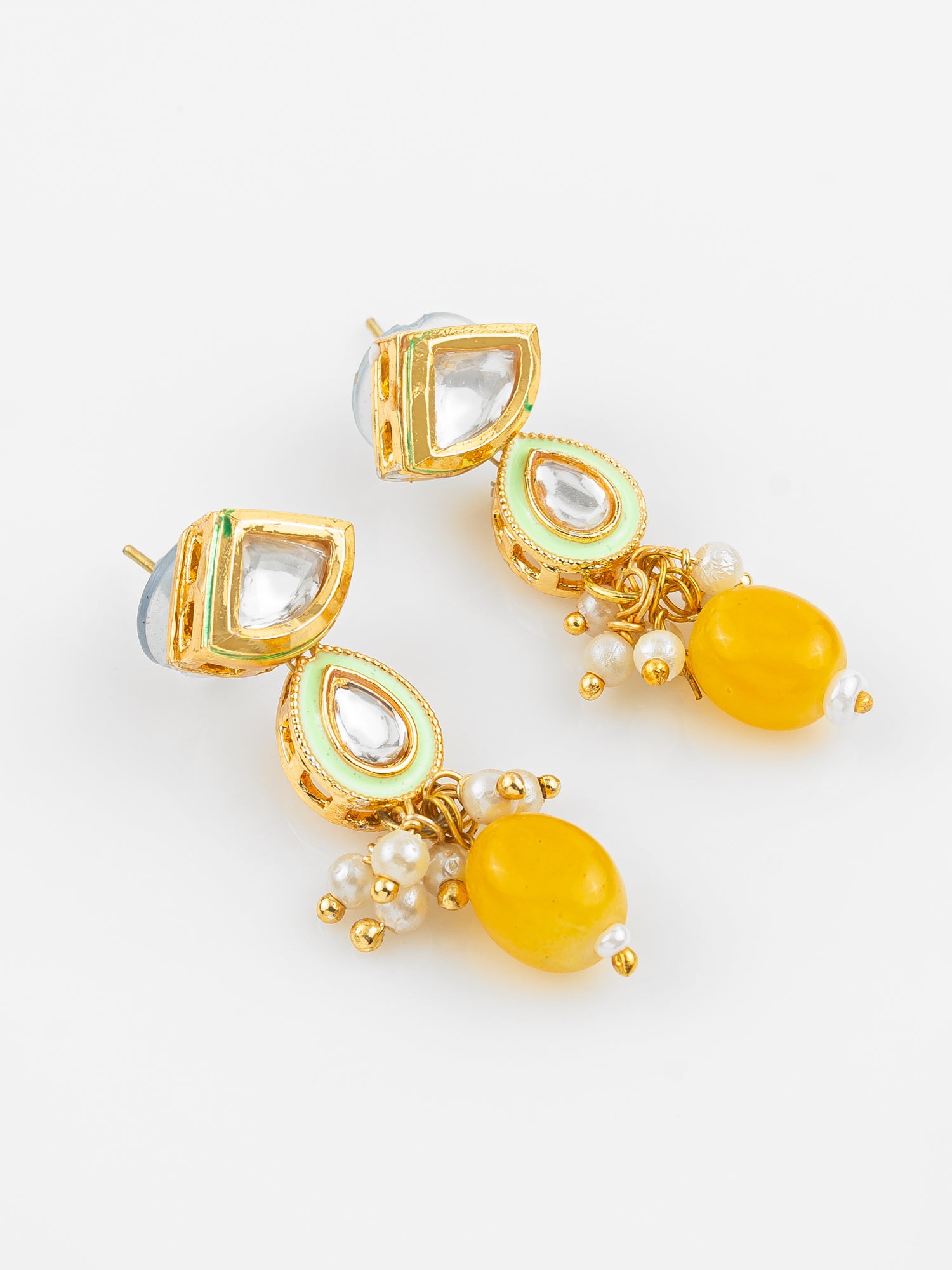 Aadita Gold Plated Green & Yellow Beaded Kundan Choker Necklace Set
