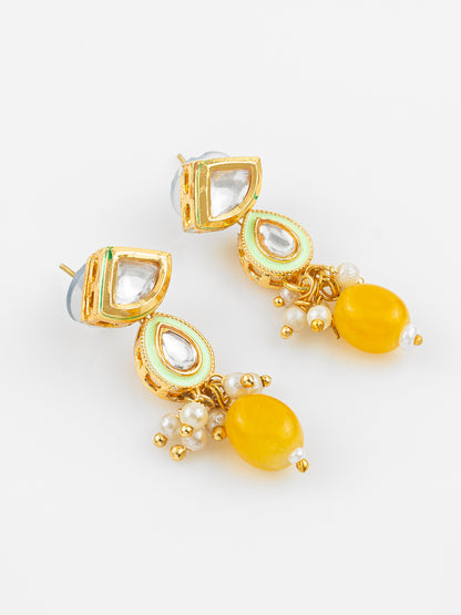 Aadita Gold Plated Green & Yellow Beaded Kundan Choker Necklace Set