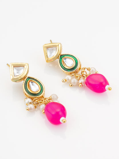 Aadita Gold Plated Pink & Green Beads Traditional Necklace Set