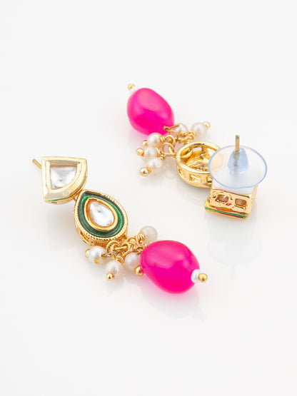Aadita Gold Plated Pink & Green Beads Traditional Necklace Set