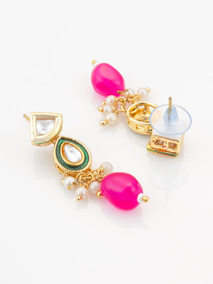 Aadita Gold Plated Pink & Green Beads Traditional Necklace Set WNK4728