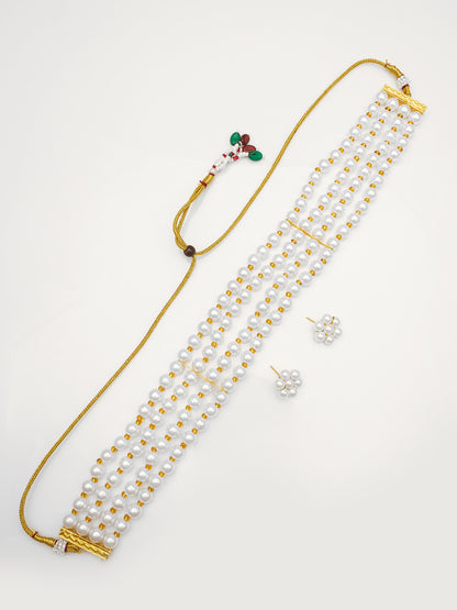 Aadita White Pearl Multi-Layer Bridal Necklace Set