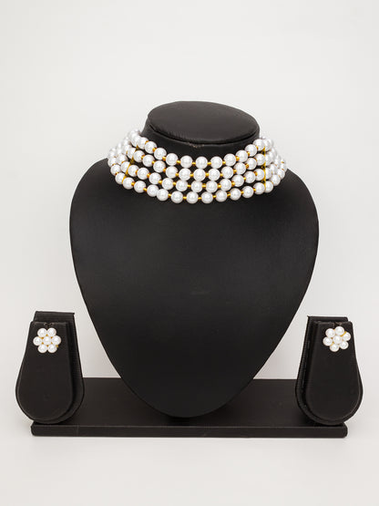 Aadita White Pearl Multi-Layer Bridal Necklace Set
