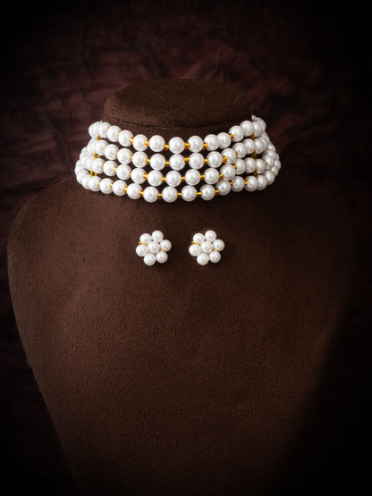 Aadita White Pearl Multi-Layer Bridal Necklace Set