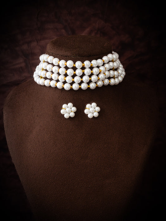 Aadita White Pearl Multi-Layer Bridal Necklace Set