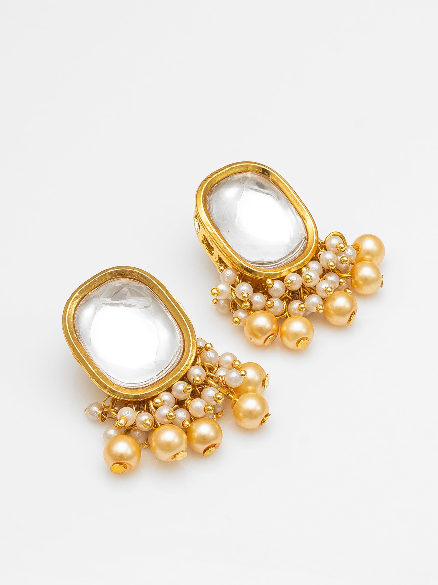 Aadita Gold-Toned Kundan Beaded Choker Necklace Set with Earrings