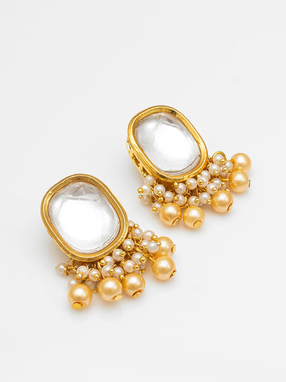 Aadita Gold-Toned Kundan Beaded Choker Necklace Set with Earrings