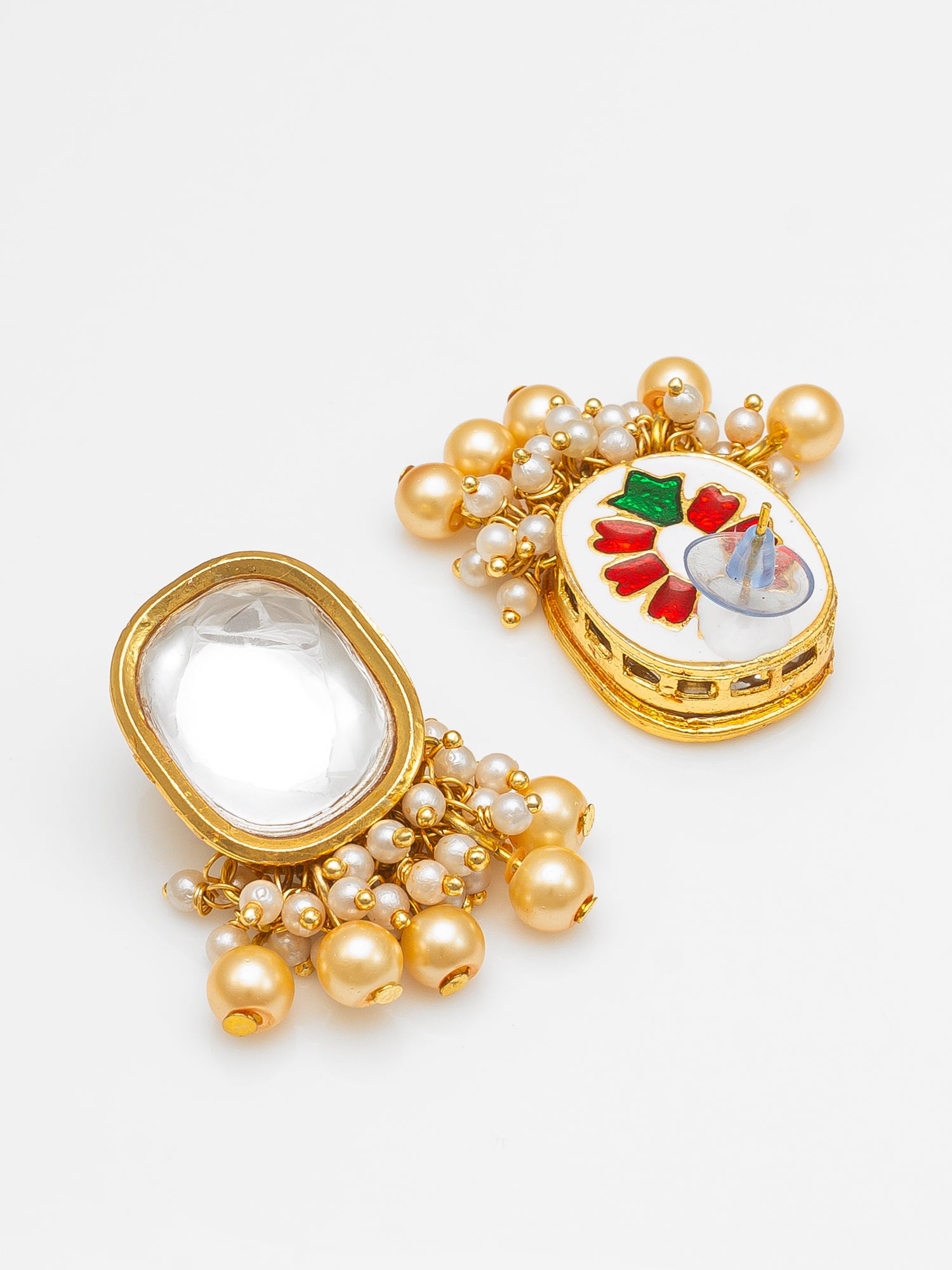 Aadita Gold-Toned Kundan Beaded Choker Necklace Set with Earrings