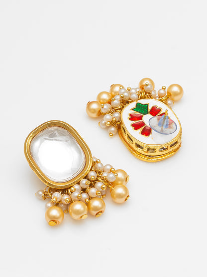Aadita Gold-Toned Kundan Beaded Choker Necklace Set with Earrings