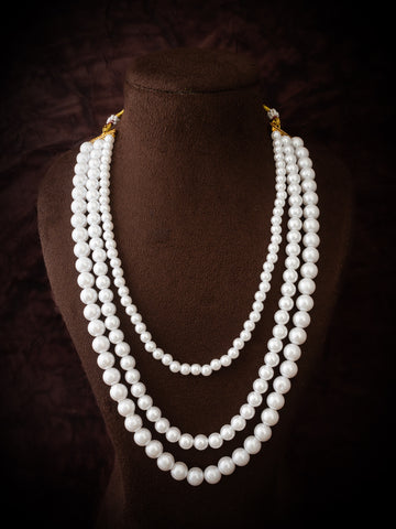 White Multi-Strand Pearl Beaded Long Necklace for Women