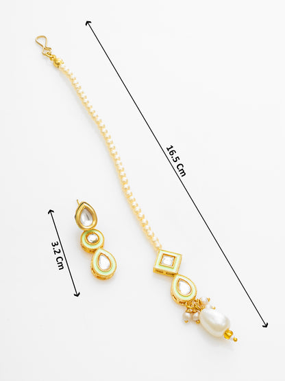 Aadita Pearl Choker Kundan Necklace Set with Maang Tikka for Women