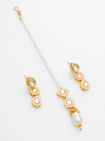 Aadita White Kundan Pearl Bridal Necklace Set with Maang Tikka WNK4733