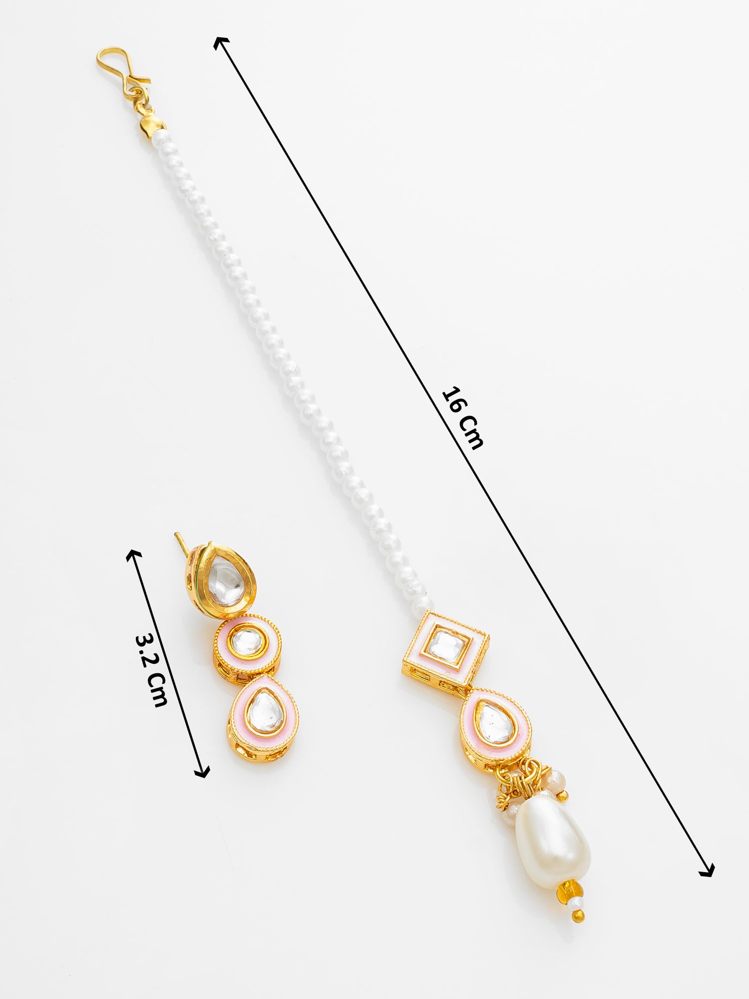 Aadita White Kundan Pearl Bridal Necklace Set with Maang Tikka