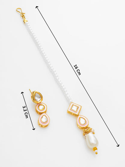 Aadita White Kundan Pearl Bridal Necklace Set with Maang Tikka WNK4733