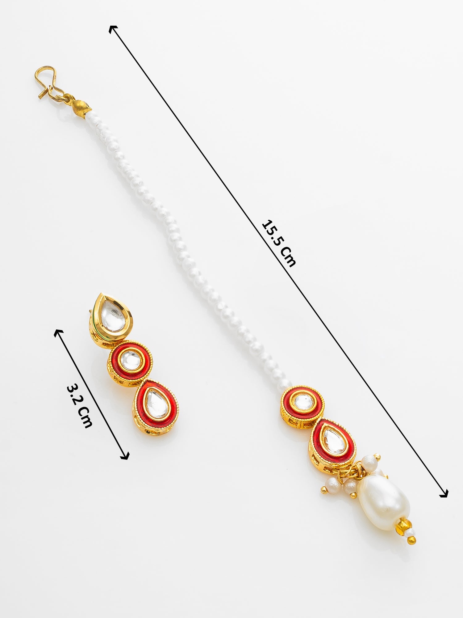 Aadita Red & White Kundan Pearl Choker Necklace Set with Maang Tikka for Women WNK4735