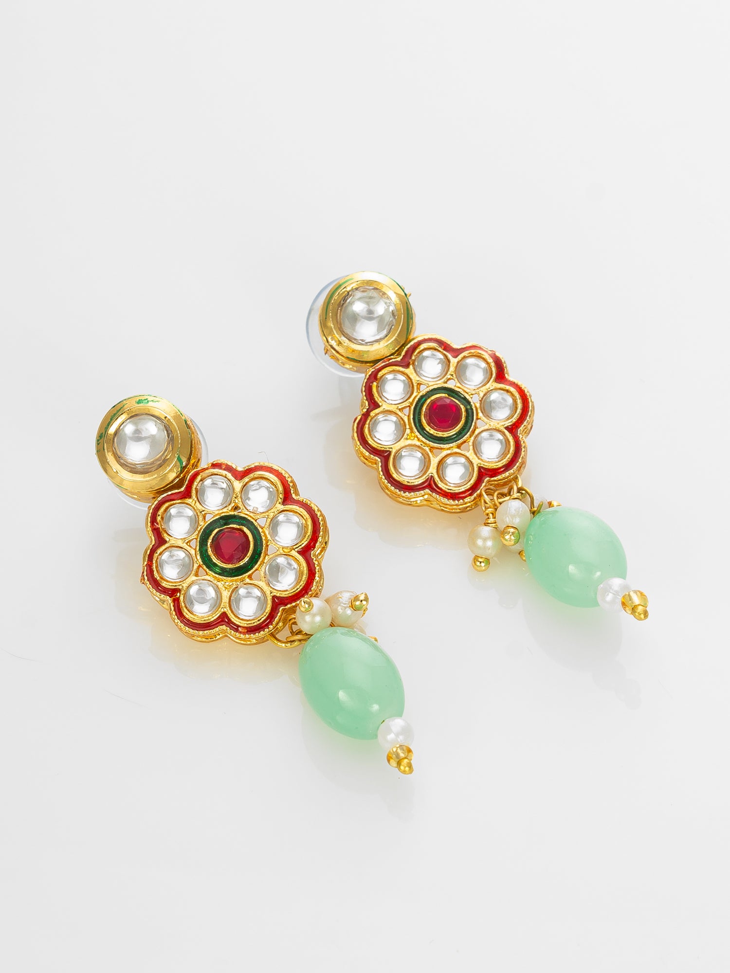 Aadita Gold Plated Mint Green Kundan Necklace Set for Women