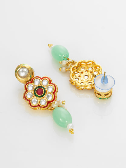 Aadita Gold Plated Mint Green Kundan Necklace Set for Women